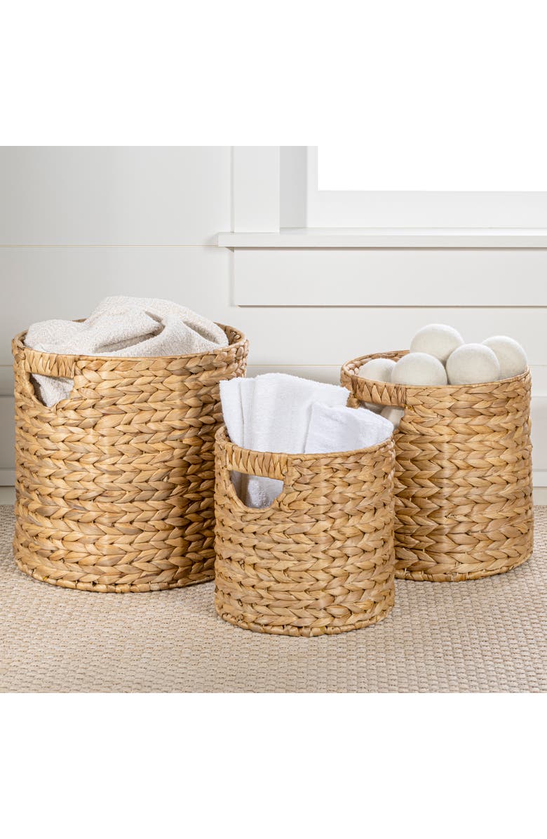 HAPPIMESS Avery Bohemian Cottage Handwoven Hyacinth Cylinder Nesting Baskets with Handles,, Main, color,
