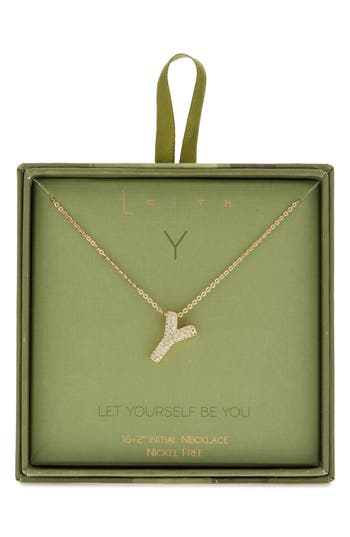 Leith Pavé Cubic Zirconia Initial Pendant Necklace In Green