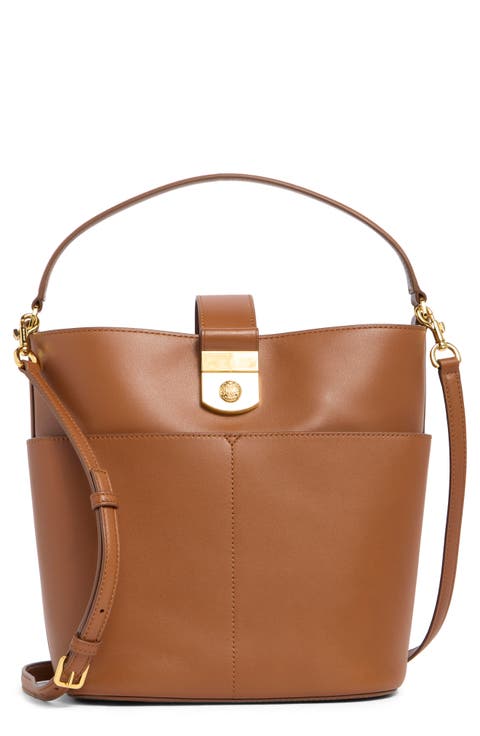 The Crest Lock Leather Bucket Bag