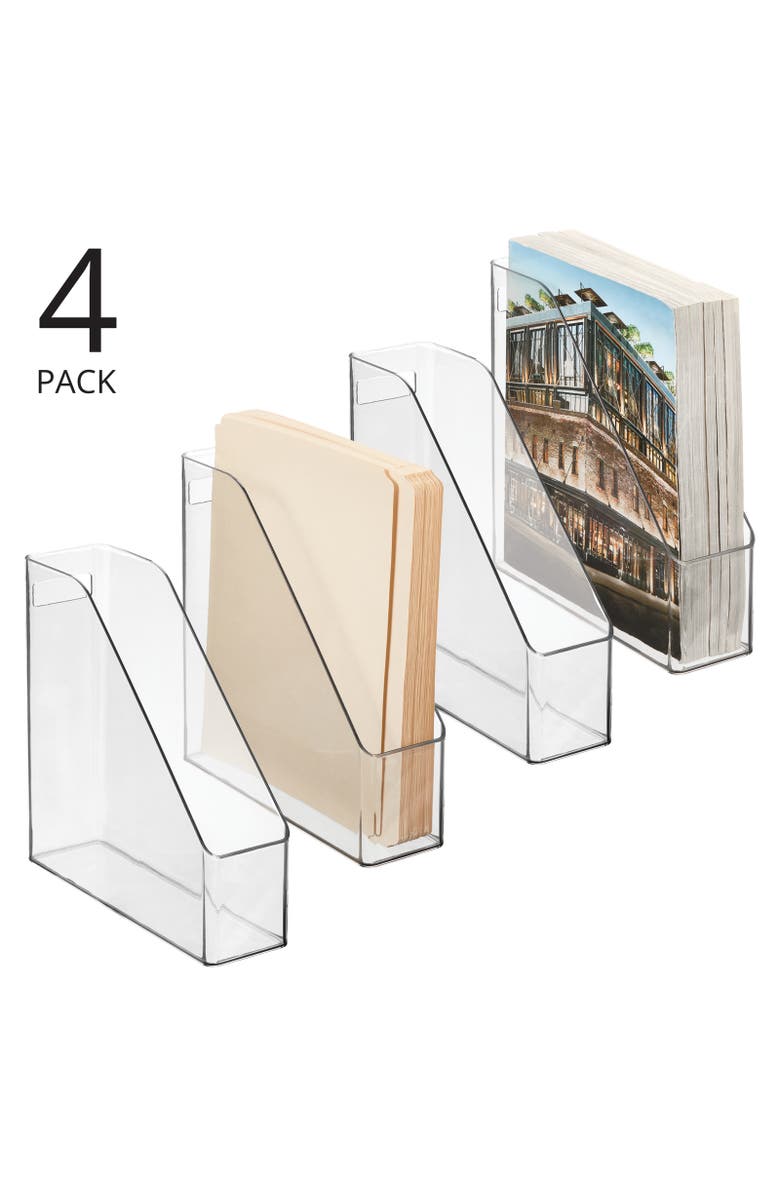 mDesign Plastic Slim File Folder Storage Organizer, Handle, 4 Pack, USA Made, Alternate, color, Clear