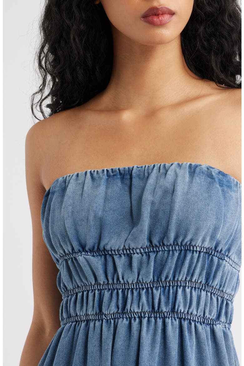 Strapless Tiered Denim Midi Dress, Alternate, color, DENIM
