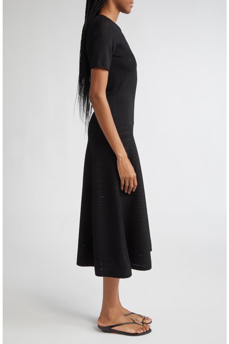 Mixed Stitch Asymmetric Midi Sweater Dress, Alternate, color, BLACK