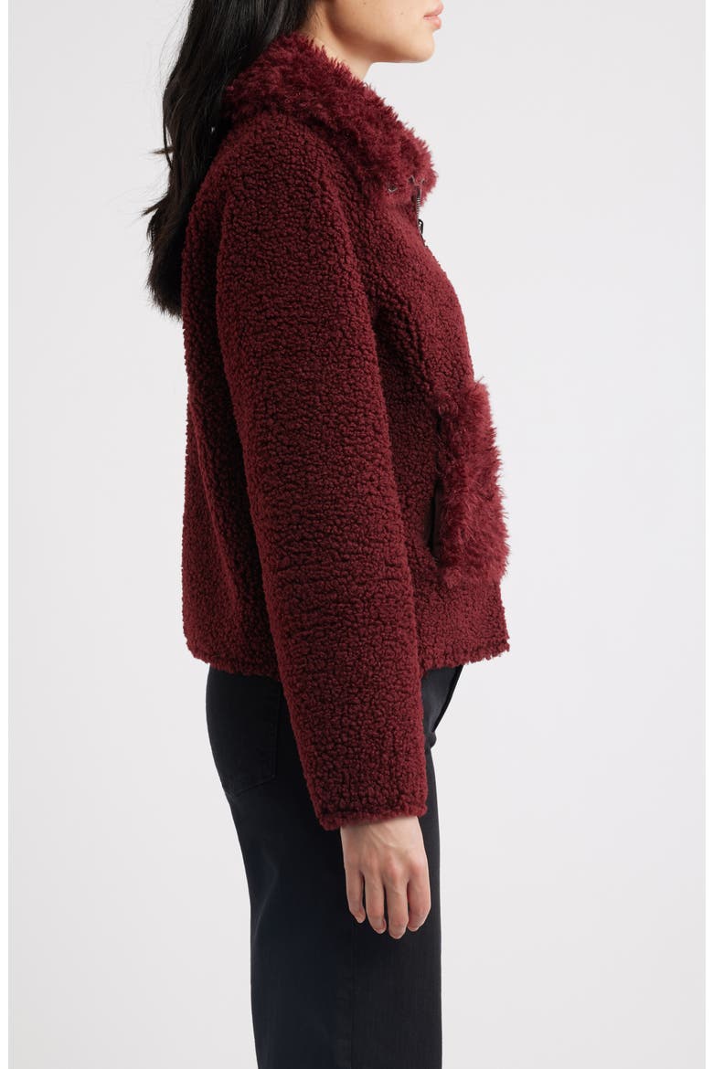 Zip Front Faux Shearling Jacket, Alternate, color, MERLOT