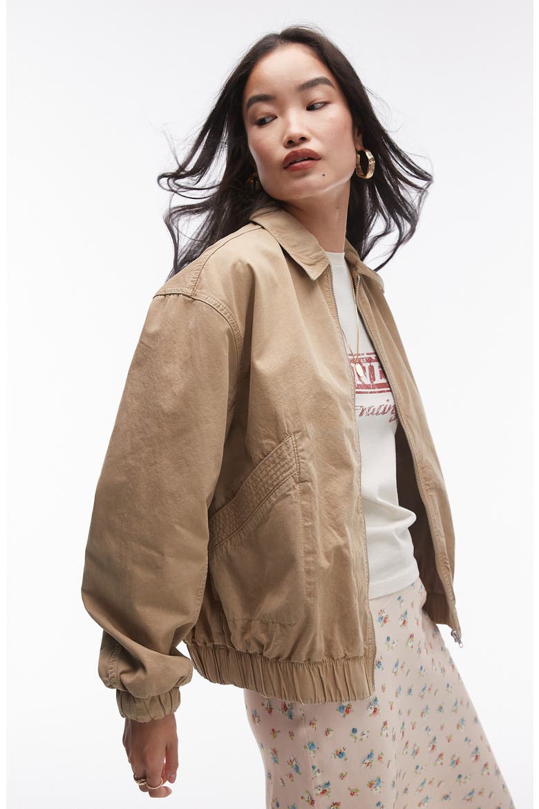 Oversize Cotton Bomber Jacket, Main, color, STONE