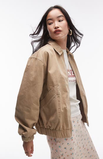 Shop Topshop Oversize Cotton Bomber Jacket In Stone