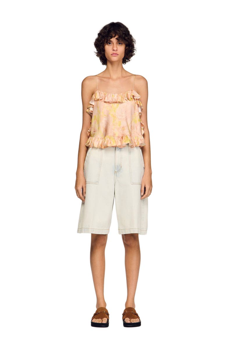 SANDRO Flower print crop top, Alternate, color, Pink / Green