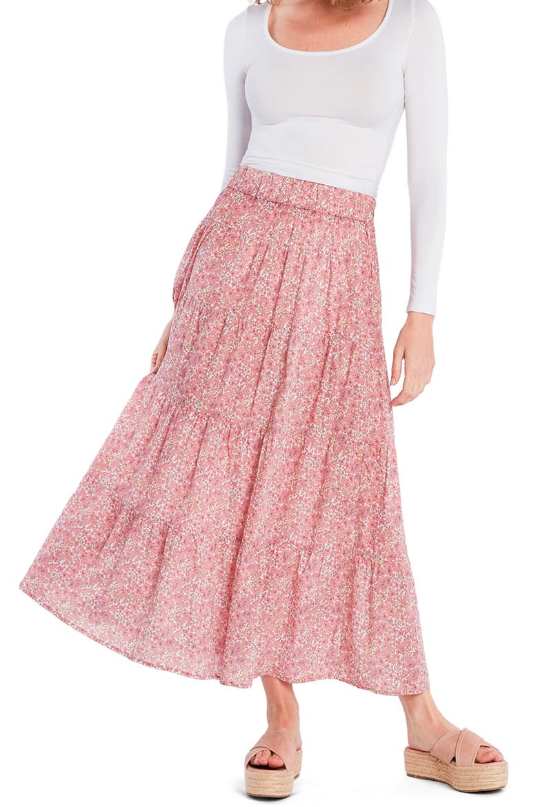 Wild Floral Tiered Cotton Blend Maxi Skirt, Alternate, color, PINK BLOOM