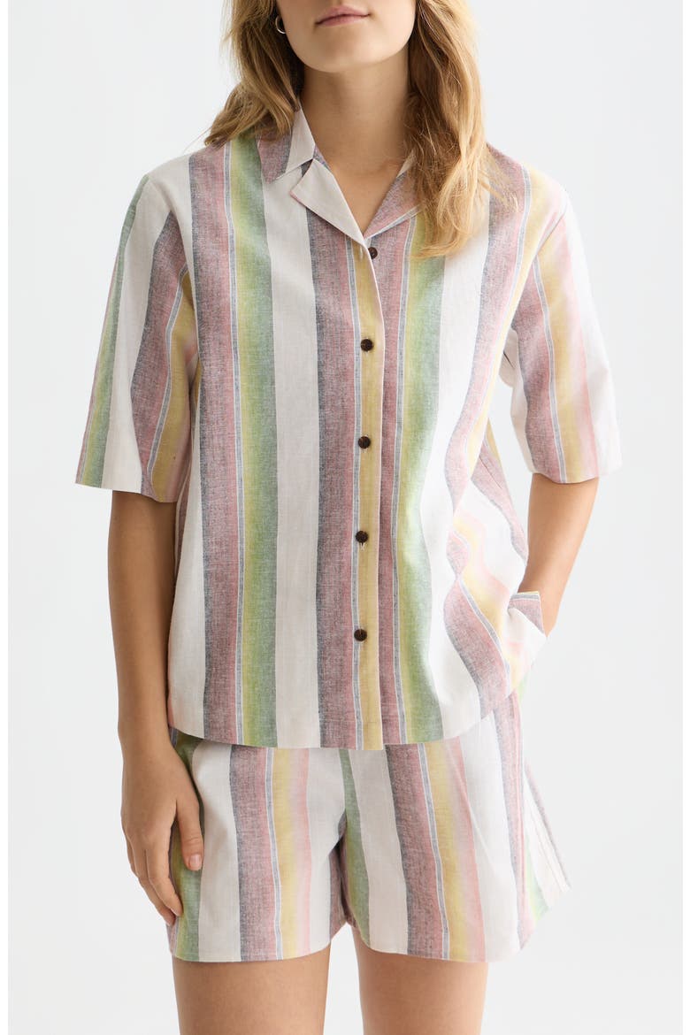 Stripe Short Sleeve Linen & Cotton Button-Up Shirt, Main, color, MULTI COLOR STRIPE