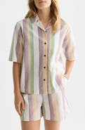 Scotch & Soda Stripe Short Sleeve Linen & Cotton Button-Up Shirt