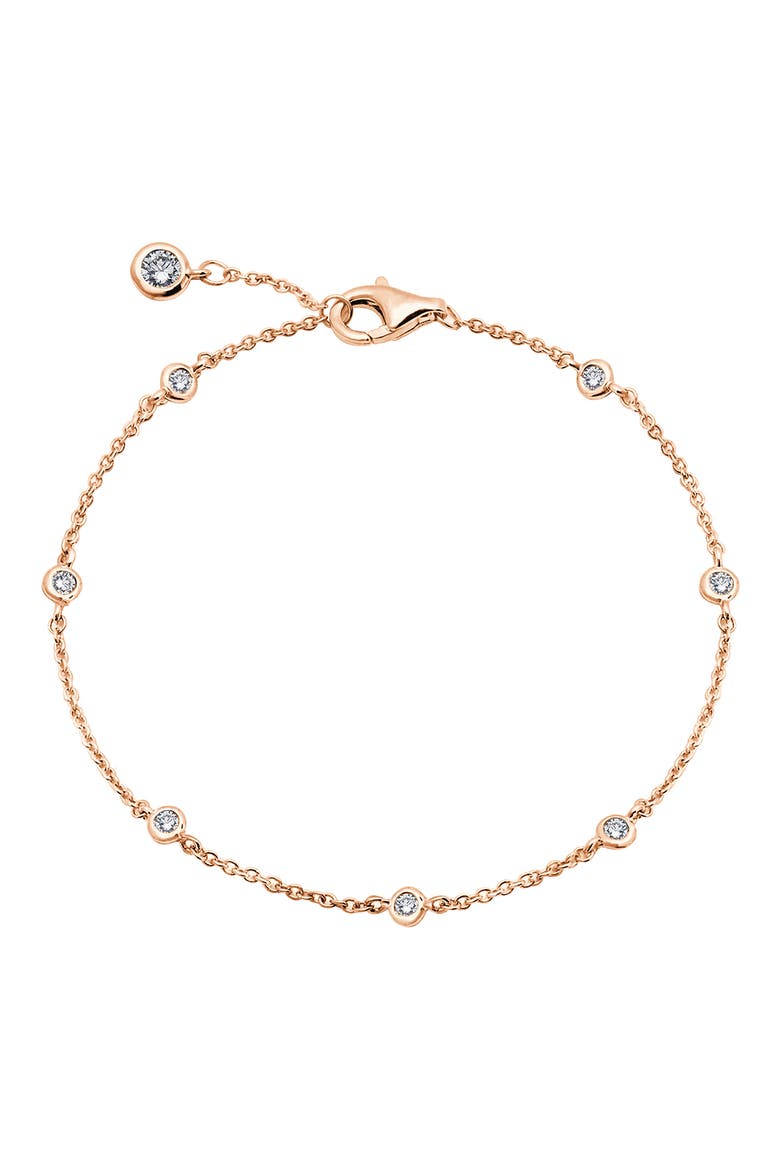 Cubic Zirconia Bezel Station Anklet, Main, color, 18KT ROSE GOLD/ CLEAR STONE