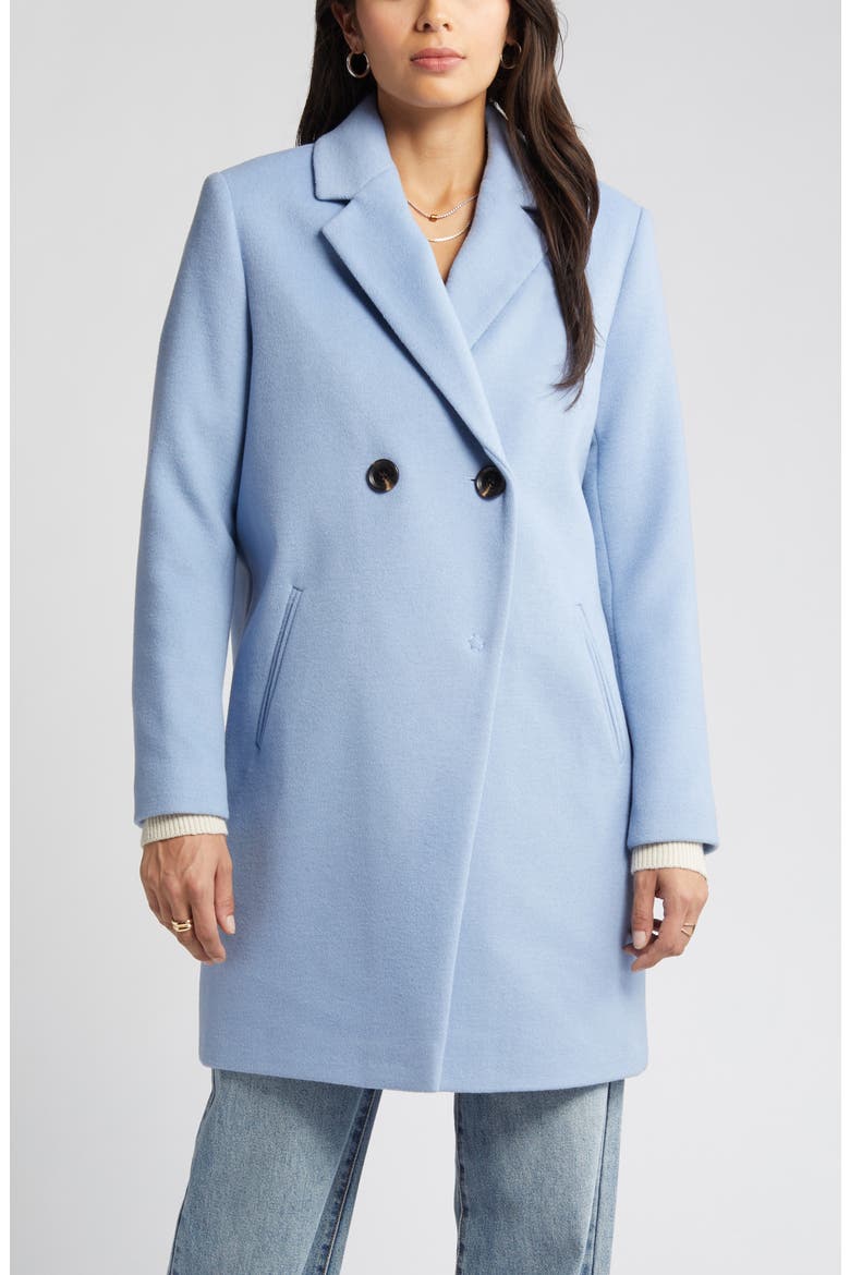 Double Breasted Wool Blend Coat, Alternate, color, SKY BLUE
