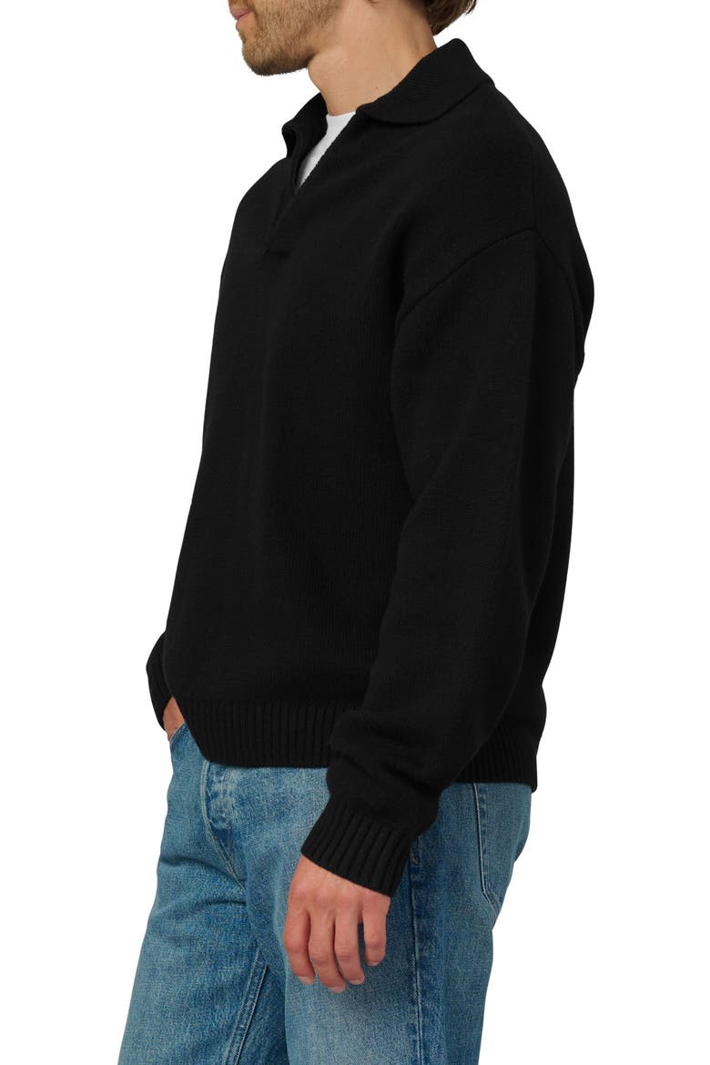 Relaxed Johnny Collar Wool Sweater, Alternate, color, BLACK