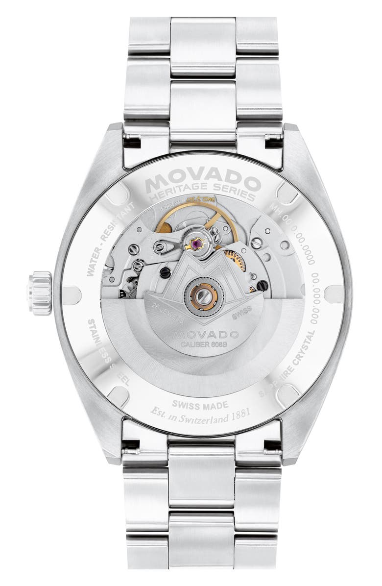 Movado Heritage Calendoplan S Automatic Bracelet Strap Watch, 40mm, Alternate, color, Gray
