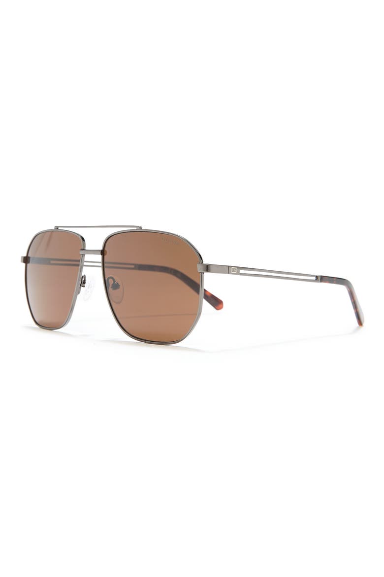 59MM Navigator Sunglasses, Alternate, color, SHINY GUNMETAL / BROWN