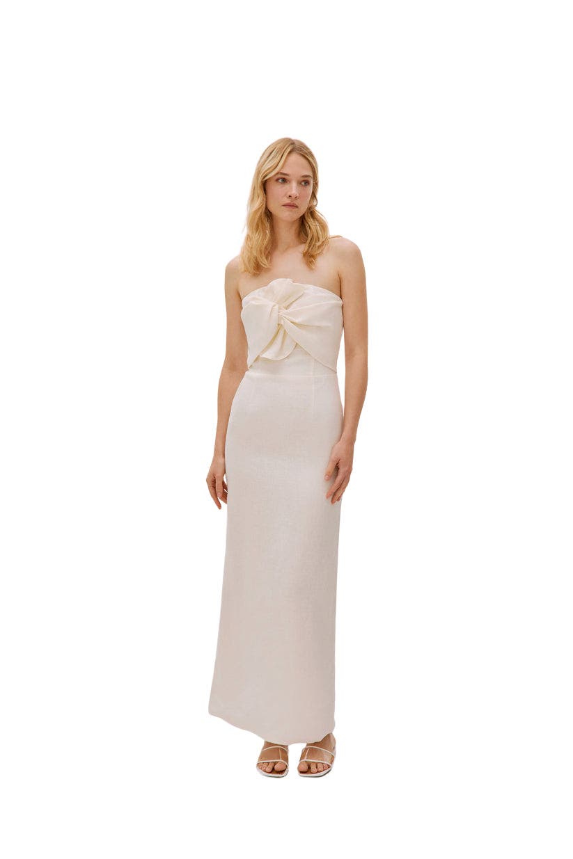 Labeca London Alaia Linen Twist Maxi Dress in White 