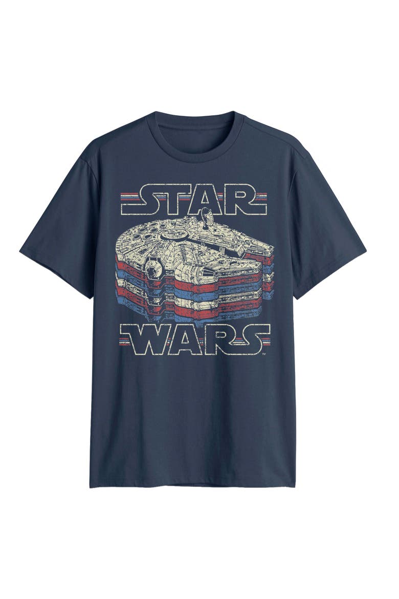 Men's Star Wars Millennium Falcon Retro Multi Stripes  Graphic T-Shirt, Main, color, Navy Blue