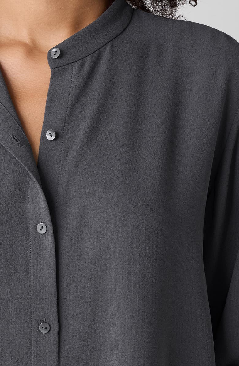 Eileen Fisher Mandarin Collar Silk Button-Up Shirt, Alternate, color, 