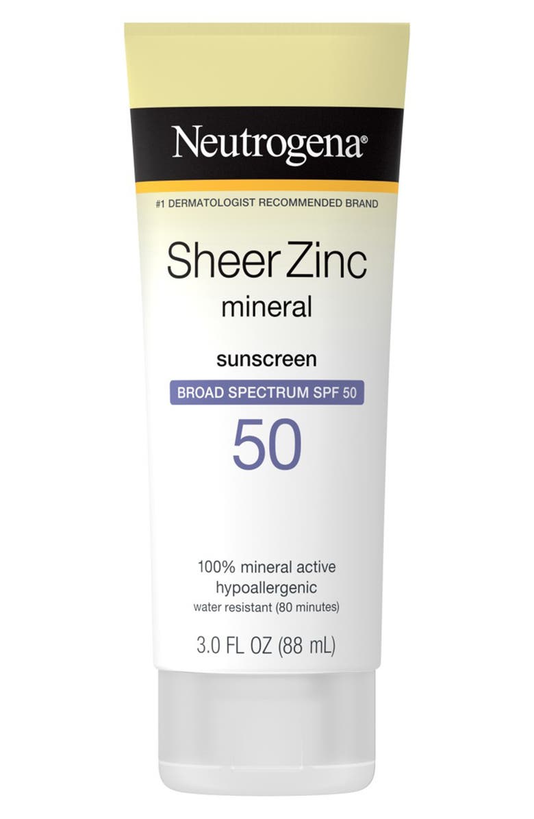 NEUTROGENA Sheer Zinc Mineral Sunscreen Broad Spectrum SPF 50+, Main, color,