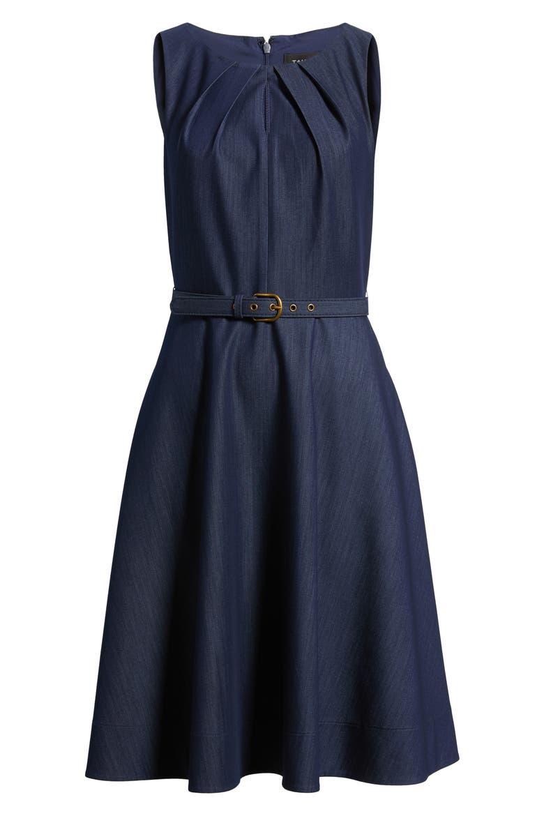 Sleeveless Belted Fit & Flare Dress, Alternate, color, DENIM