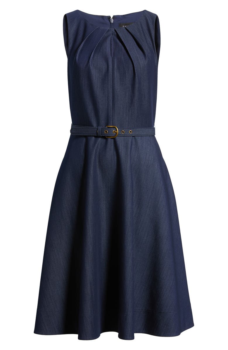 Tahari ASL Sleeveless Belted Fit & Flare Dress, Alternate, color, Denim