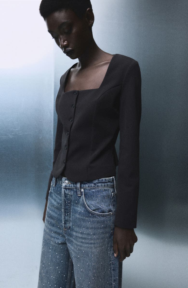 MANGO Rhinestone Wide Leg Jeans, Alternate, color,