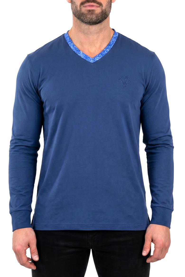 Edison Stretch Cotton Long Sleeve V-Neck T-Shirt, Main, color, BLUE