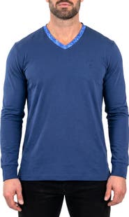 Maceoo Edison Stretch Cotton Long Sleeve V-Neck T-Shirt