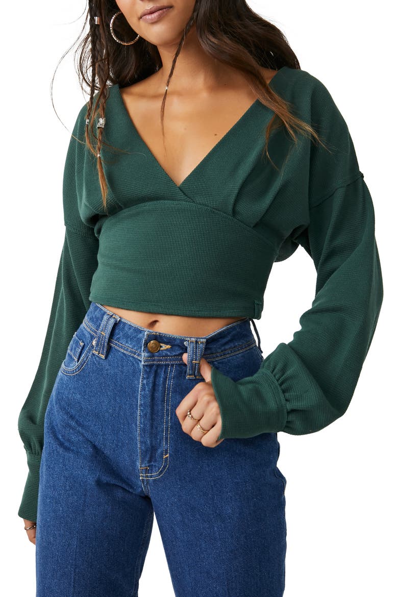 We the Free All Nighter Long Sleeve Surplice Crop Top, Main, color, FOREST PINE
