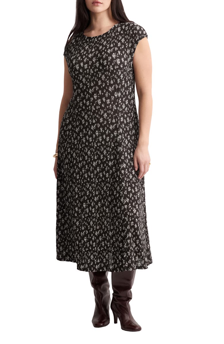 MANGO Floral Print Midi Dress, Main, color, Brown