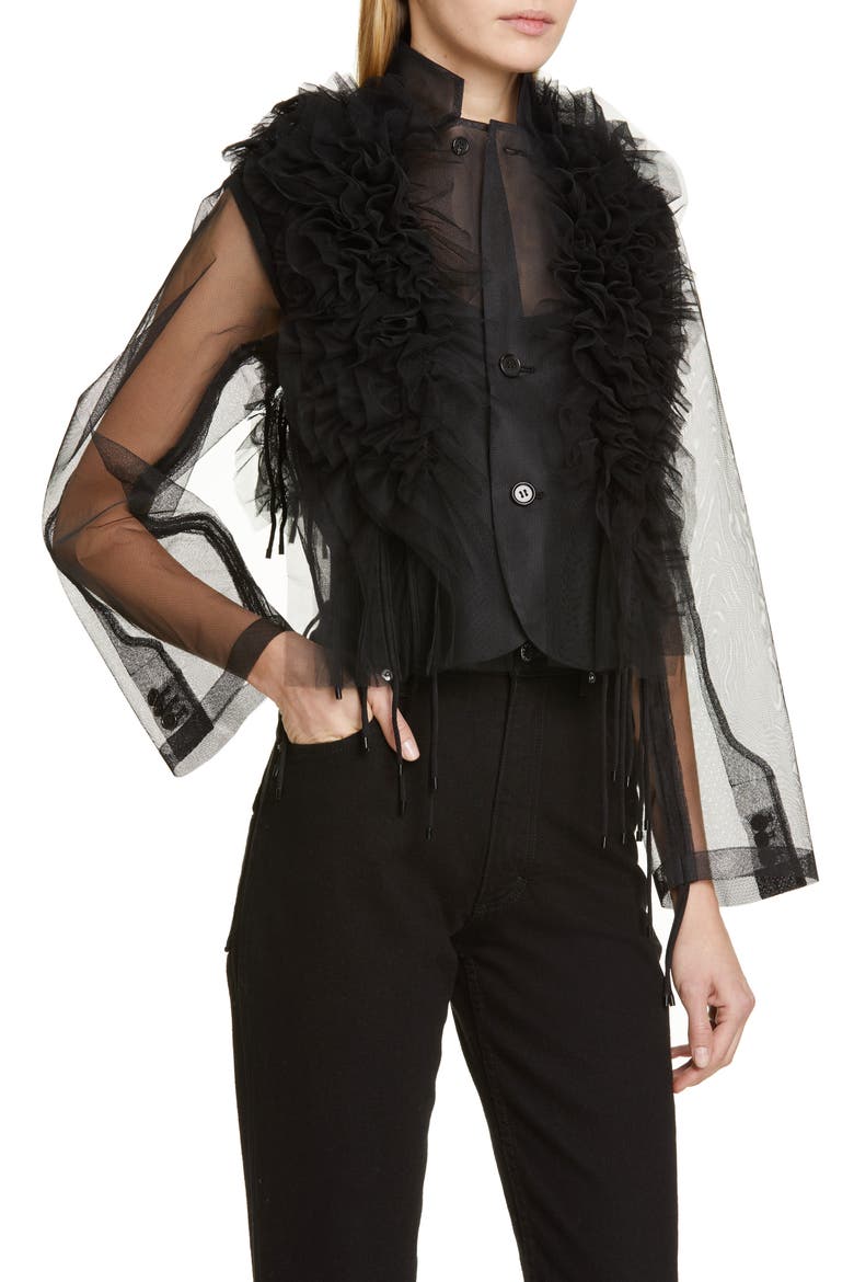 Ruffle Tulle Jacket, Alternate, color, BLACK