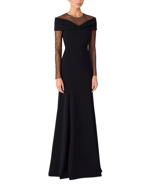 Jenny Packham Etienne Crystal Illusion Off-the-shoulder Gown In Black