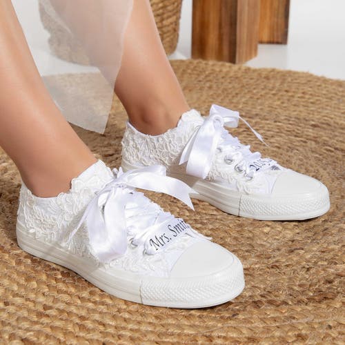 Forever & Always Shoes Belle Lace White Bridal Sneakers In White