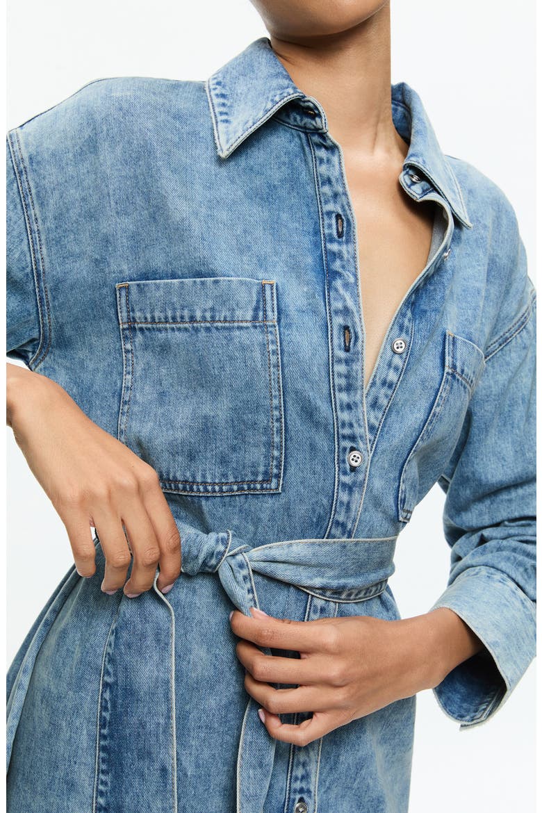 Brigita Ruched Sleeve Denim Mini Shirtdress, Alternate, color, HARLOW VINTAGE BLUE