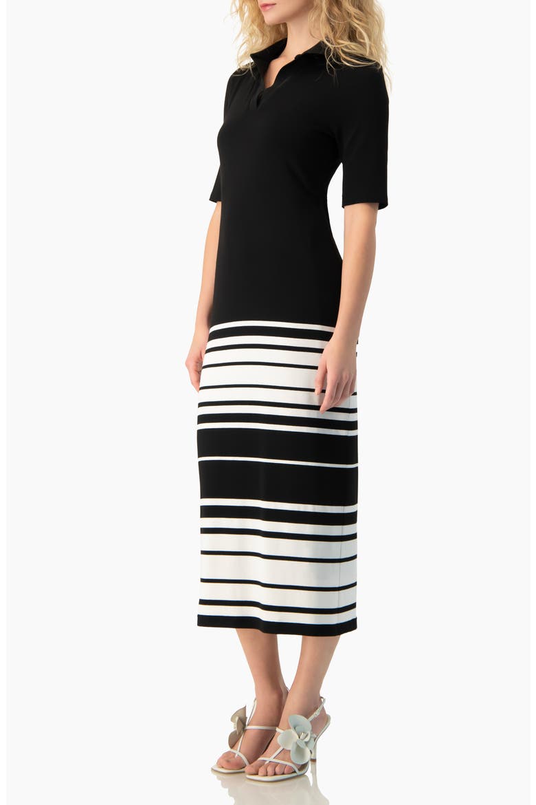 Colorblock Stripe Polo-Neck Knit Fitted Midi Dress, Alternate, color, Black