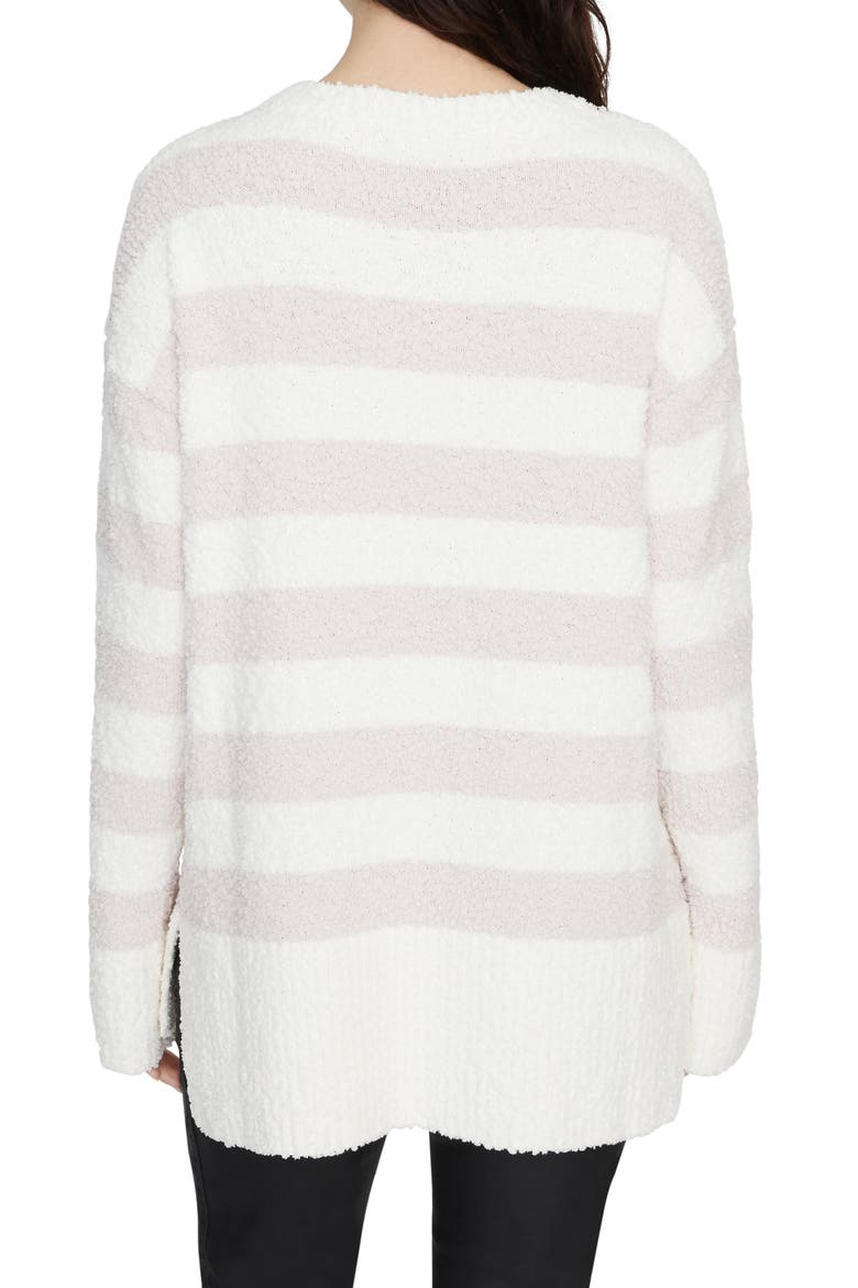 V-Neck Teddy Sweater, Alternate, color, CLOUD/ LIGHT PERAL STRIPE