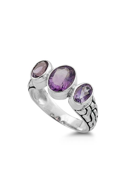 Sterling Silver & Amethyst Three-Stone Ring