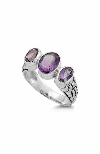 SAMUEL B. Sterling Silver & Amethyst Three-Stone Ring