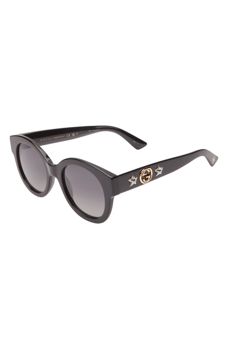 Gucci 51mm Round Polarized Sunglasses, Alternate, color, Black Black Grey