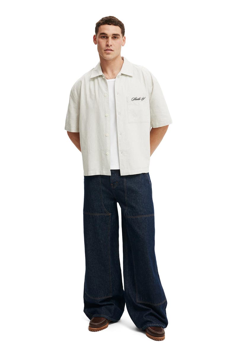 Cotton On Men's Ventura Short Sleeve Shirt, Alternate, color, Off White Stripe Emb