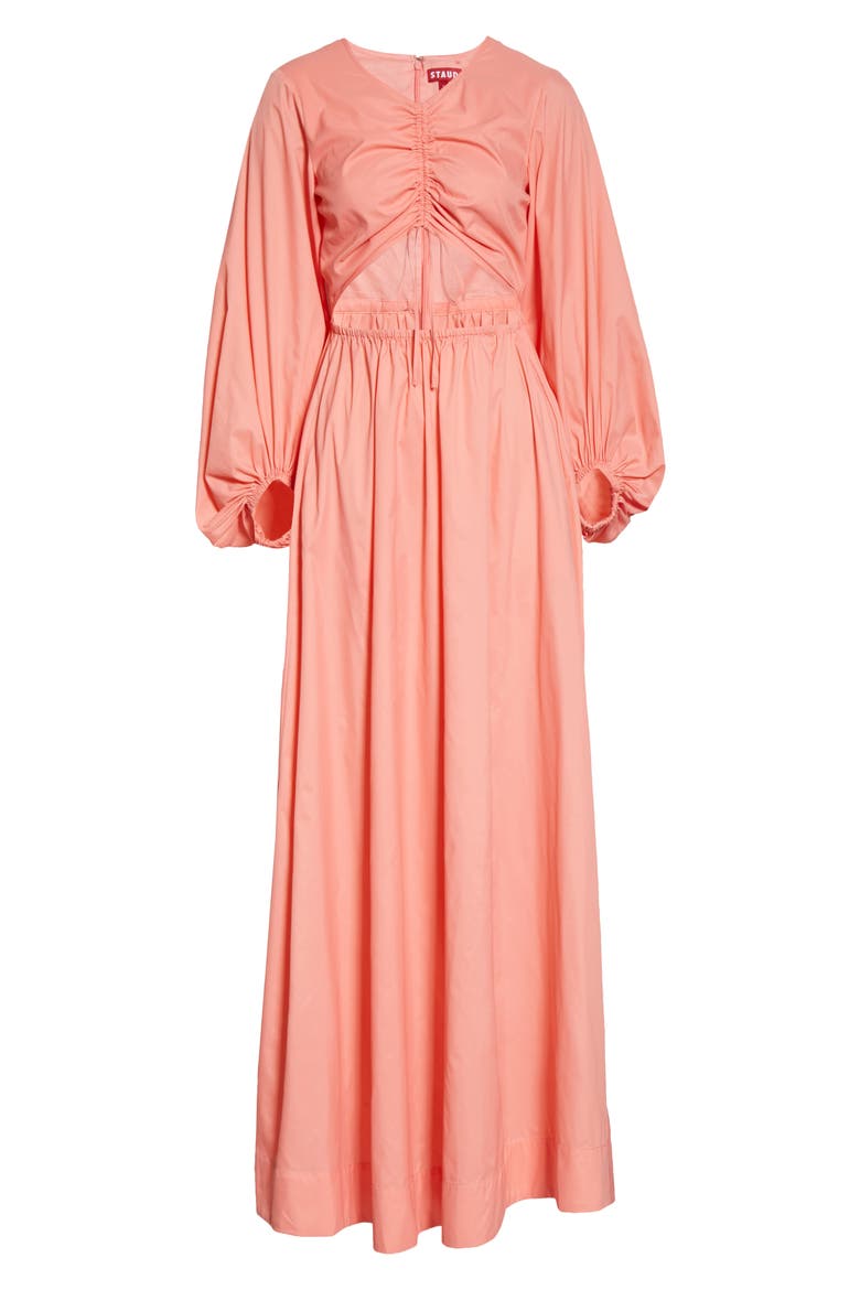 Tangier Cutout Long Sleeve Nylon Maxi Dress, Alternate, color, CORAL