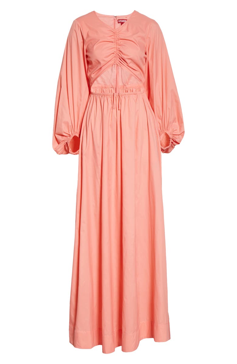 STAUD Tangier Cutout Long Sleeve Nylon Maxi Dress, Alternate, color, 