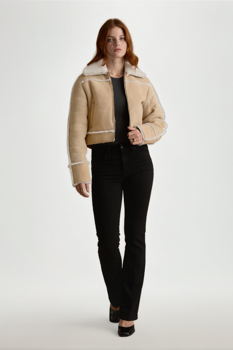 Clara Suede Shearling Jacket, Alternate, color, Beige