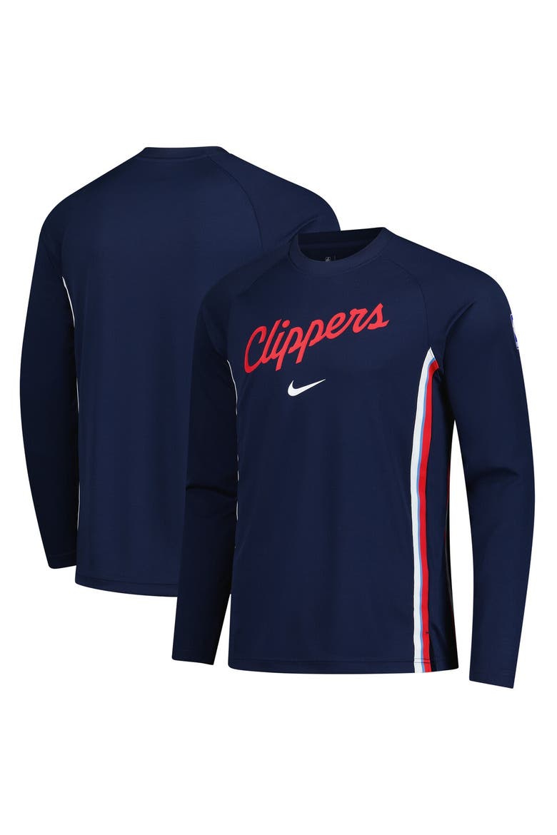 Men's Nike Navy LA Clippers 2025/26 Authentic Pre-Game Legend Dri-FIT Long Sleeve Shooting Shirt, Main, color, Navy