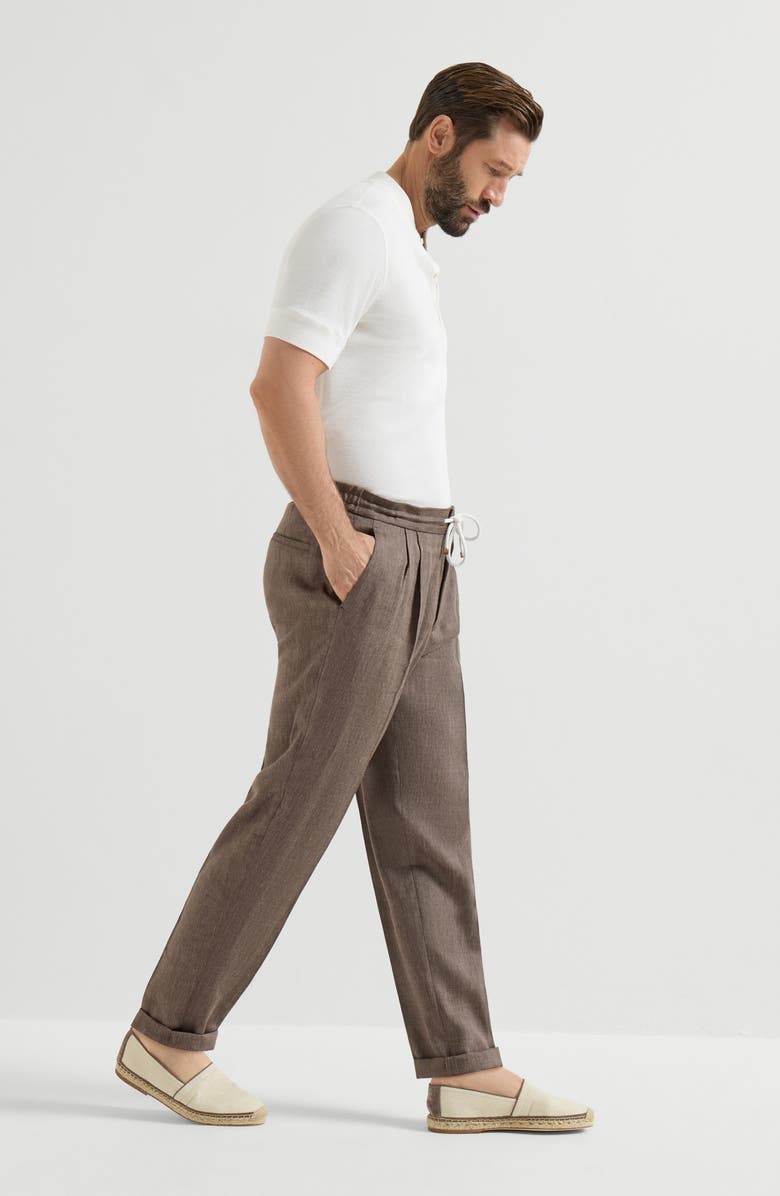 Brunello Cucinelli Trousers with drawstring and double pleats, Alternate, color, Hazelnut