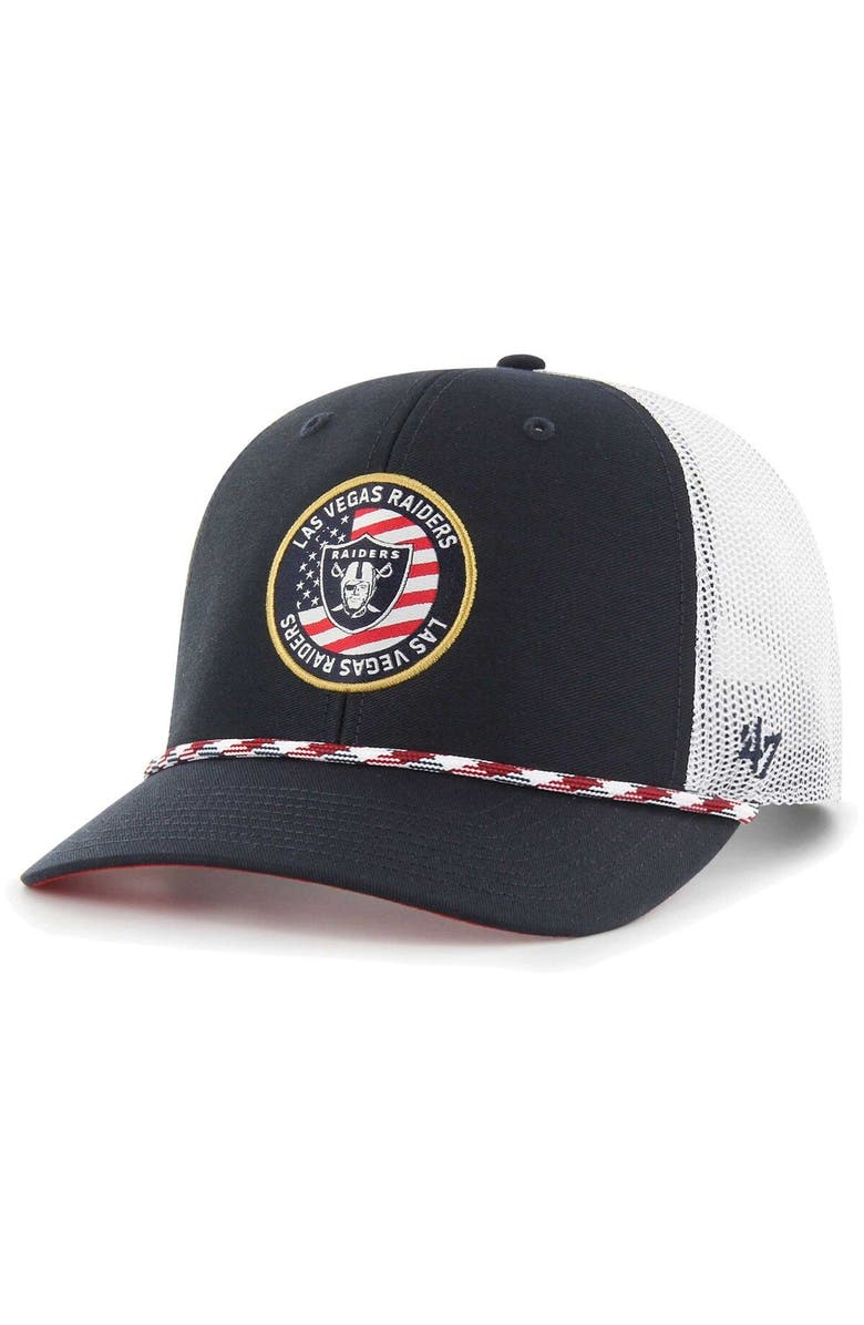 '47 Men's '47  Navy/White Las Vegas Raiders Union Patch Trucker Adjustable Hat, Main, color, 