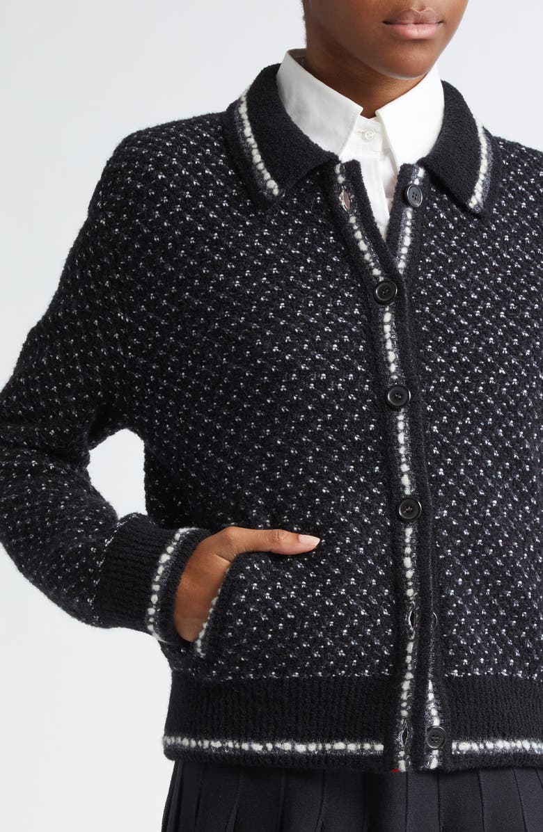 Thom Browne Tweed Knit Bomber Cardigan, Alternate, color, 