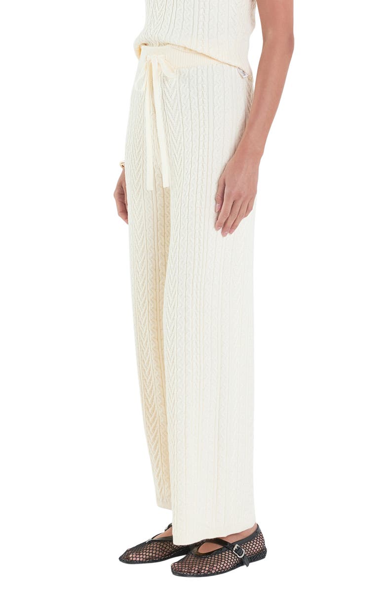 English Factory Tie Waist Cable Stitch Pants, Alternate, color, Ivory