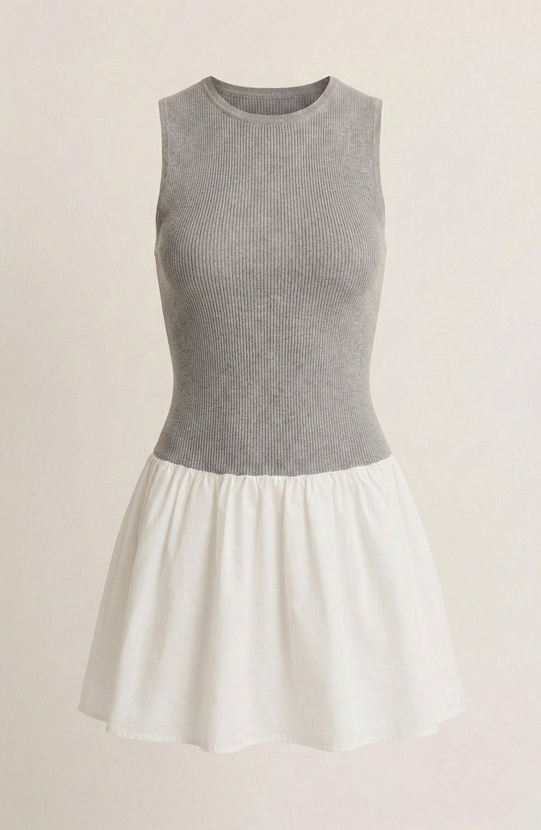 Modenaire Knit Bodice Contrast Mini Dress, Alternate, color, White / Grey