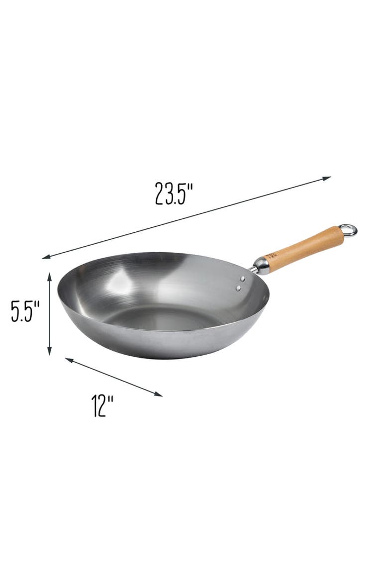 Uncoated Carbon Steel Stir Fry Pan with Birch Handle, 12-Inch, Alternate, color, Metallic Silver