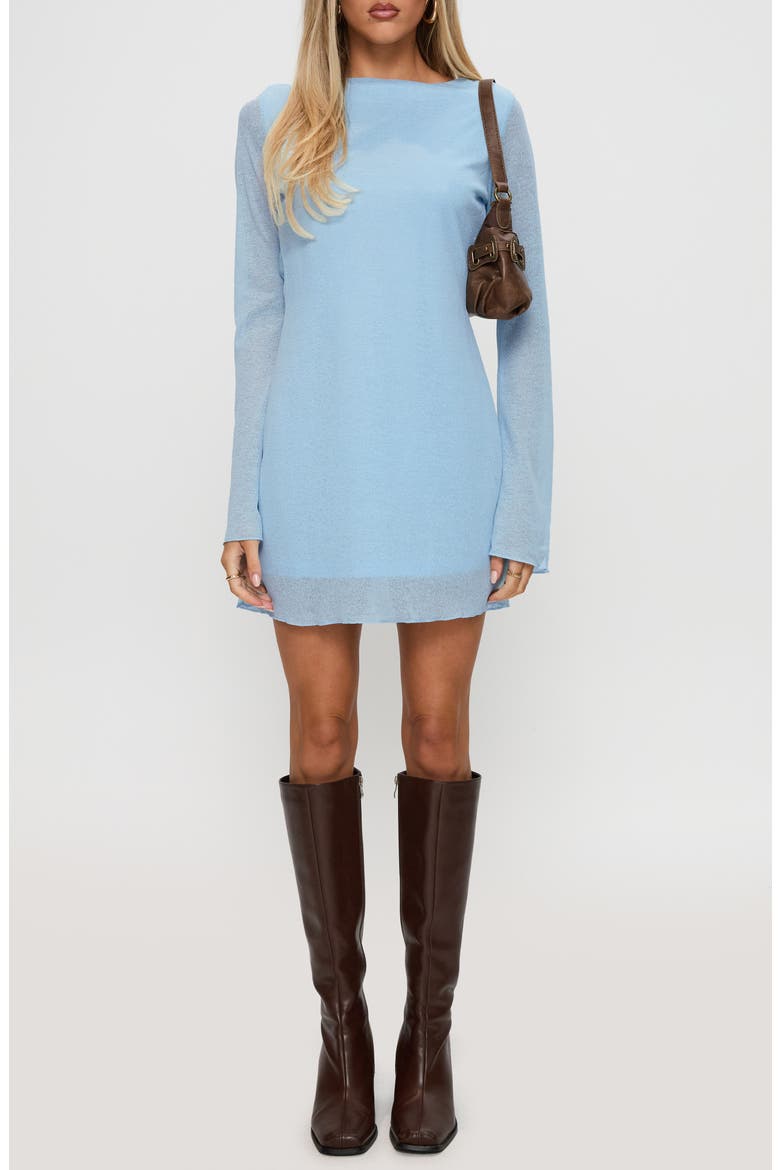 Visualize Drape Back Long Sleeve Knit Minidress, Main, color, LIGHT BLUE
